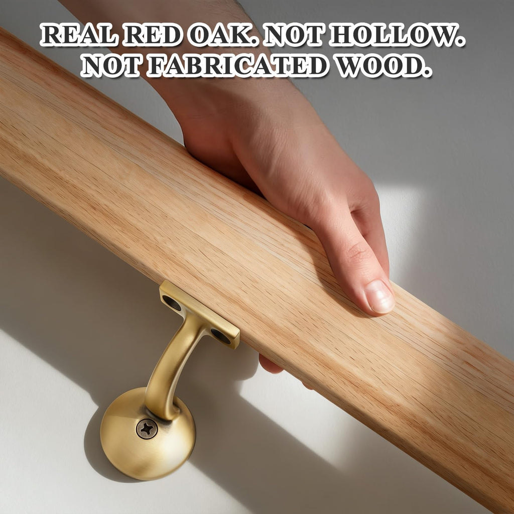 6010 Red Oak Handrail Kit 7 ft with Wall Returns and Wall Mount Brackets Indoor Wood Stairs Handrails Included Screws