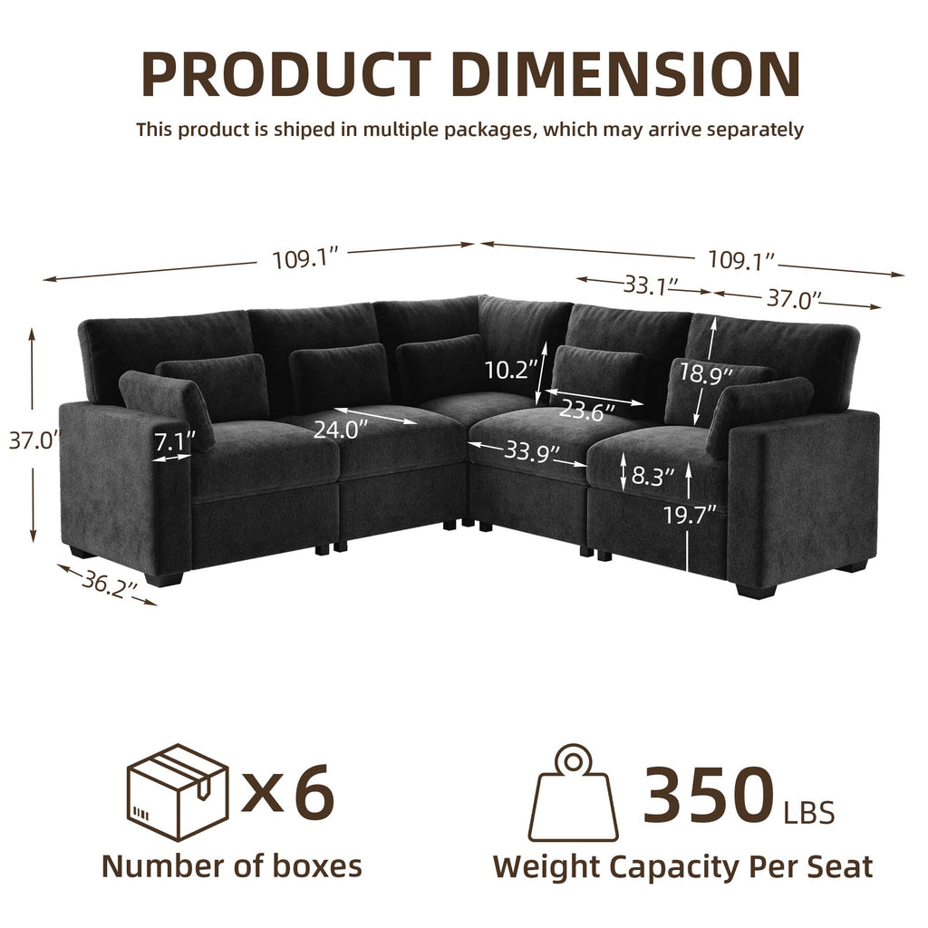 109.1'' Modular Sectional Sofa, L Shaped Oversized Extra Deep Couches, 5-Seat Chenille Couch with Wooden Legs, 2 Arm