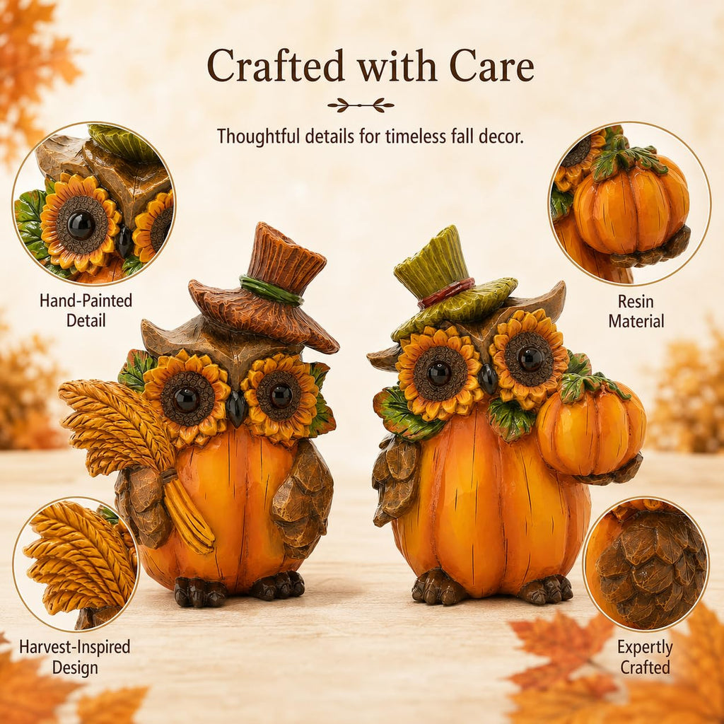 Fall Thanksgiving Pumpkin Figurines, Owl Harvest Decor