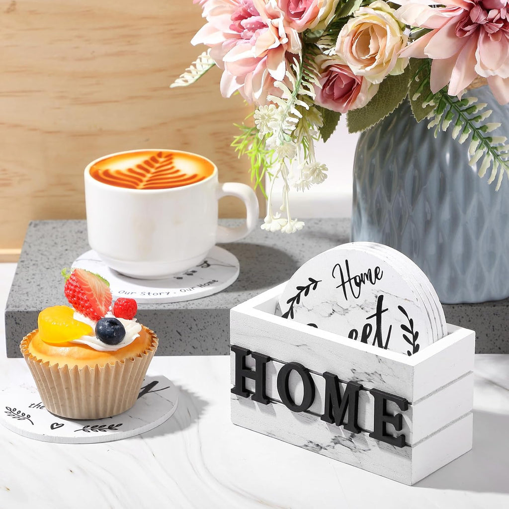 House Warming Gifts New Home Farmhouse Coasters, Ivory - Set of 6