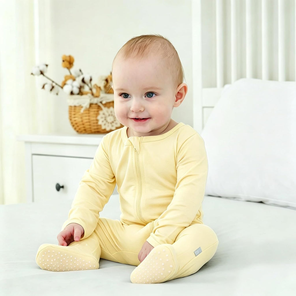 2 Pack Long Sleeve Bamboo Rayon Romper One-Piece Double Zipper Footies
