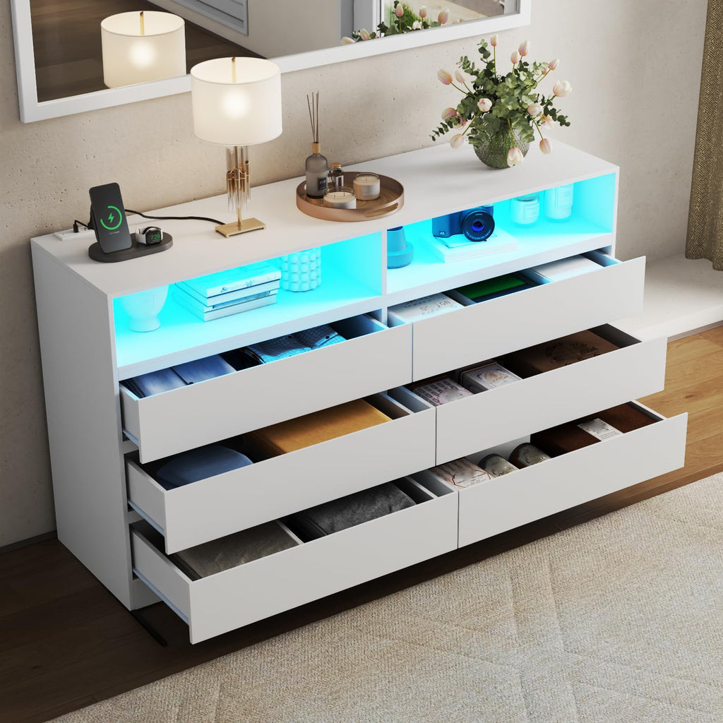 White Dresser with Full Length Mirror & Power Outlet