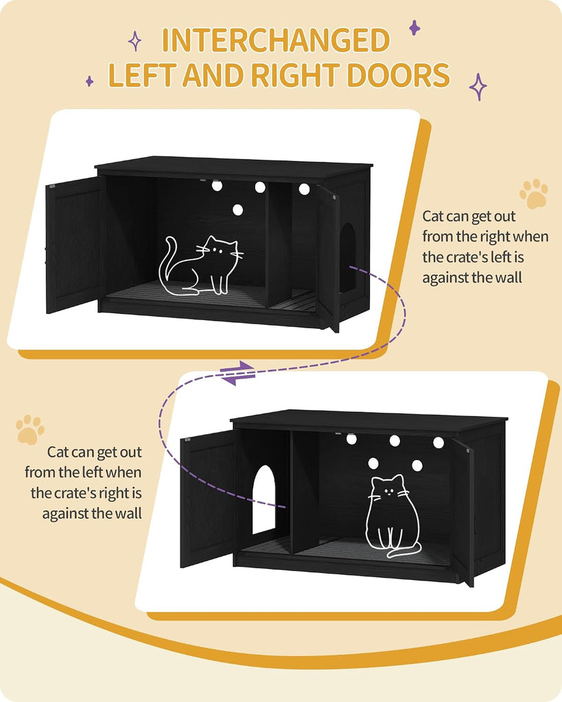 Cat Litter Box Enclosure, Hidden Litter Box Furniture with Divider
