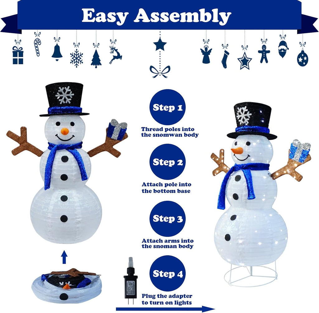 Outdoor Snowman Lighted, Pop-Up Snowman Outdoor Yard Christmas Decorations Prelit 100 Lights, Collapsible Lighted