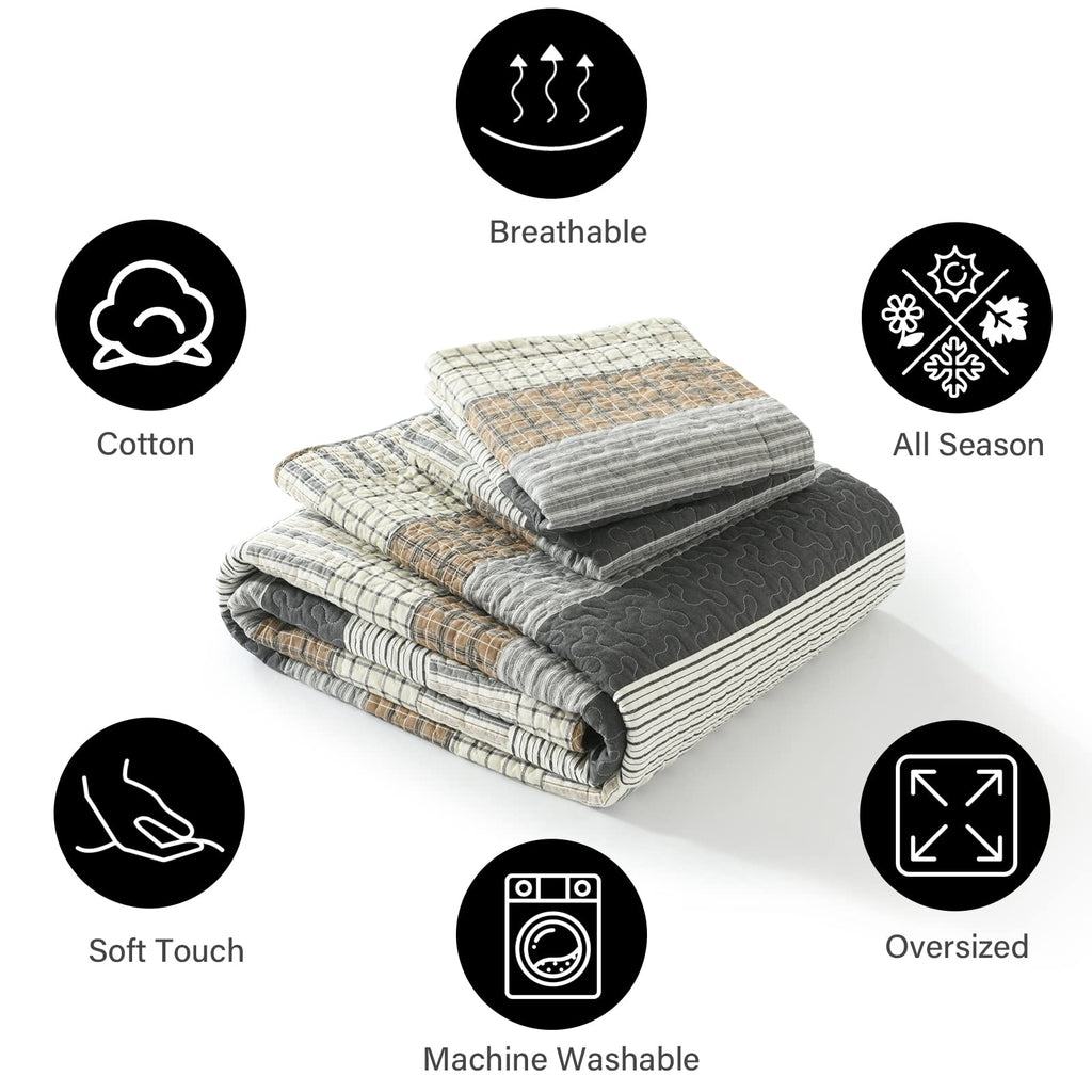 100% Cotton Quilt Set, Patchwork Quilt Bedding Set Bedspreads, Farmhouse Lightweight Comforter