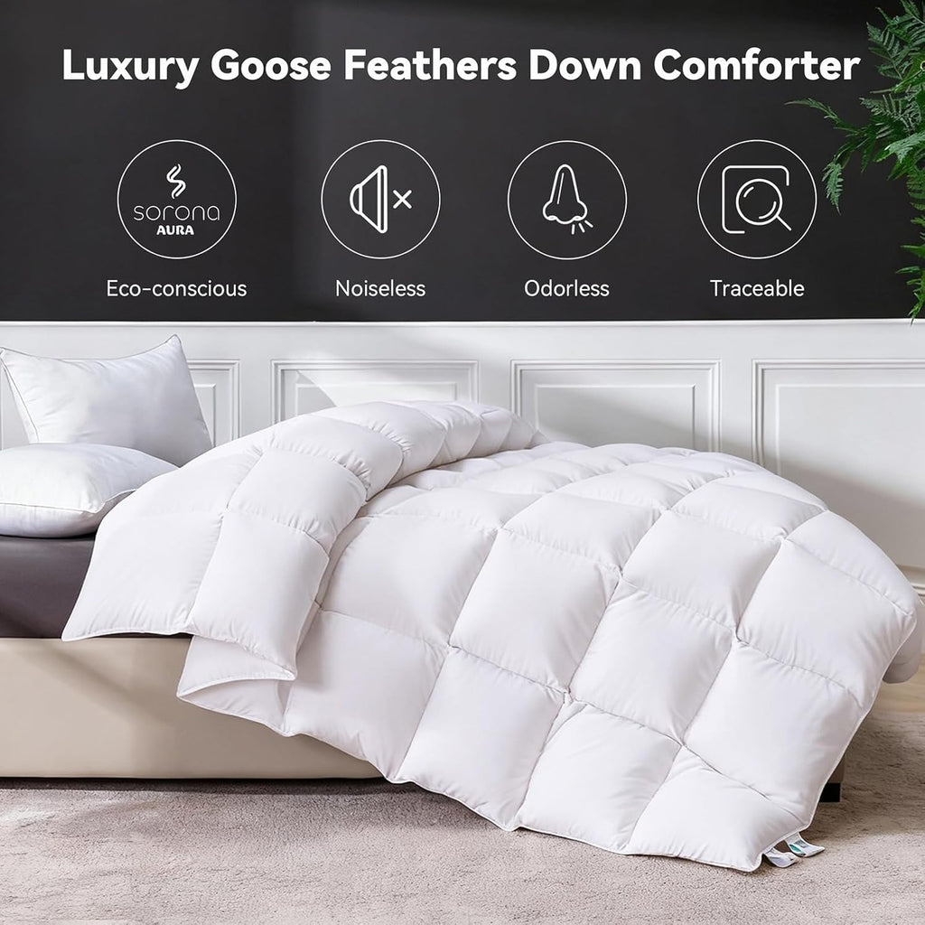 Goose Feather Down Fiber Comforter Twin, Ultra Soft Medium Warm Duvet Insert