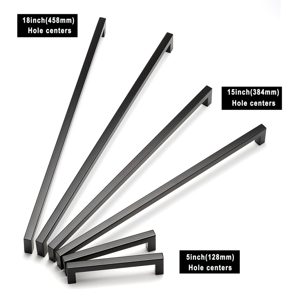 10 Pack 18 Inch Matte Black Cabinet Pulls, Square Drawer Handles
