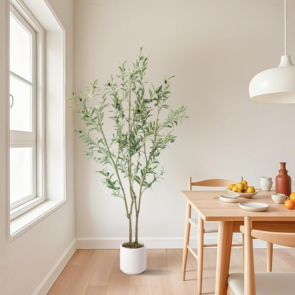 Fake Olive Tree 5FT Tall 1Pack with White Planter Decor