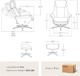 Modern Reclining Swivel Lounge Chair and Ottoman — Grey Genuine Leather