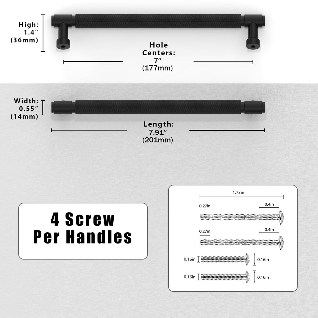 10 Pack Matte Black Cabinet Pulls 7 Inch(177mm) Kitchen Cabinet Handles Solid Zinc Alloy Cabinet Hardware Drawer Pulls