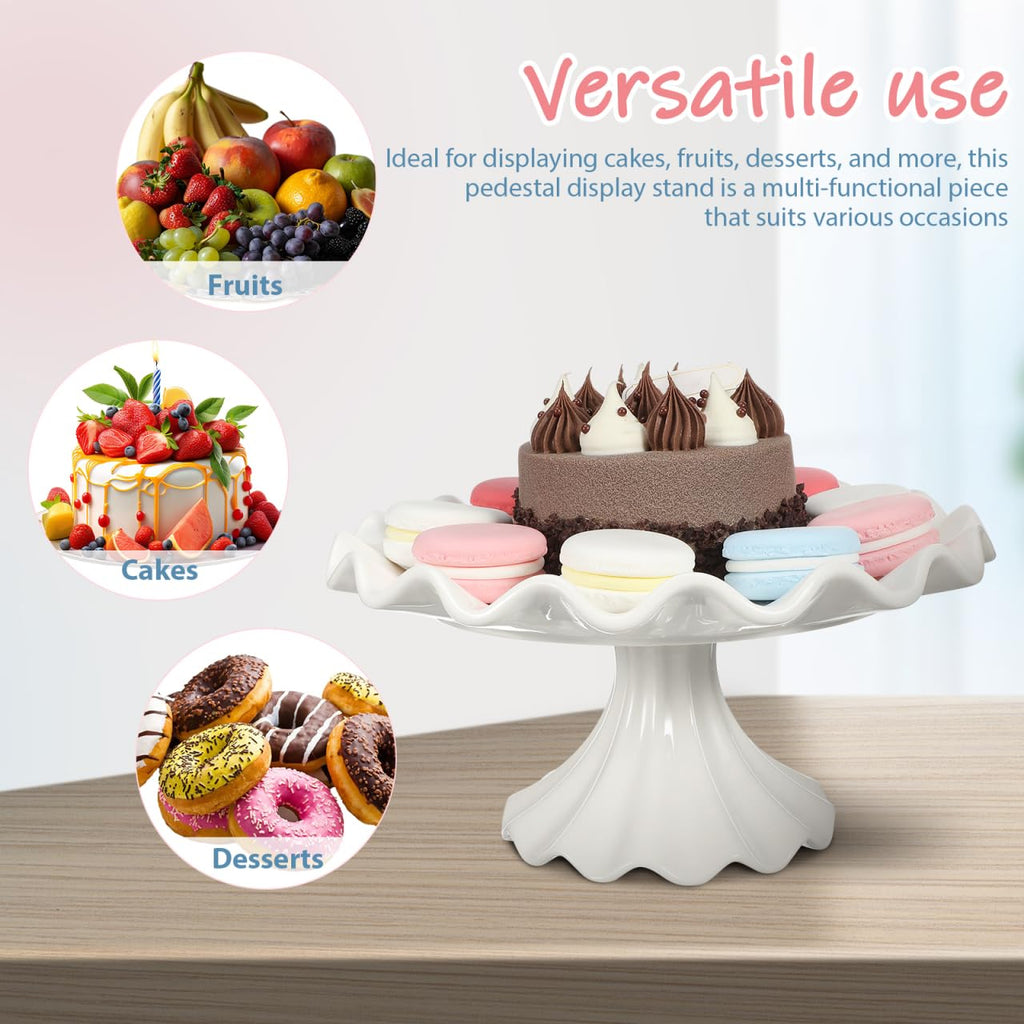 Ceramic Cake Stand 9.45 Inch Wavy Edge Pedestal Cupcake Stand for Parties Weddings Birthdays Elegant Ceramic Serving