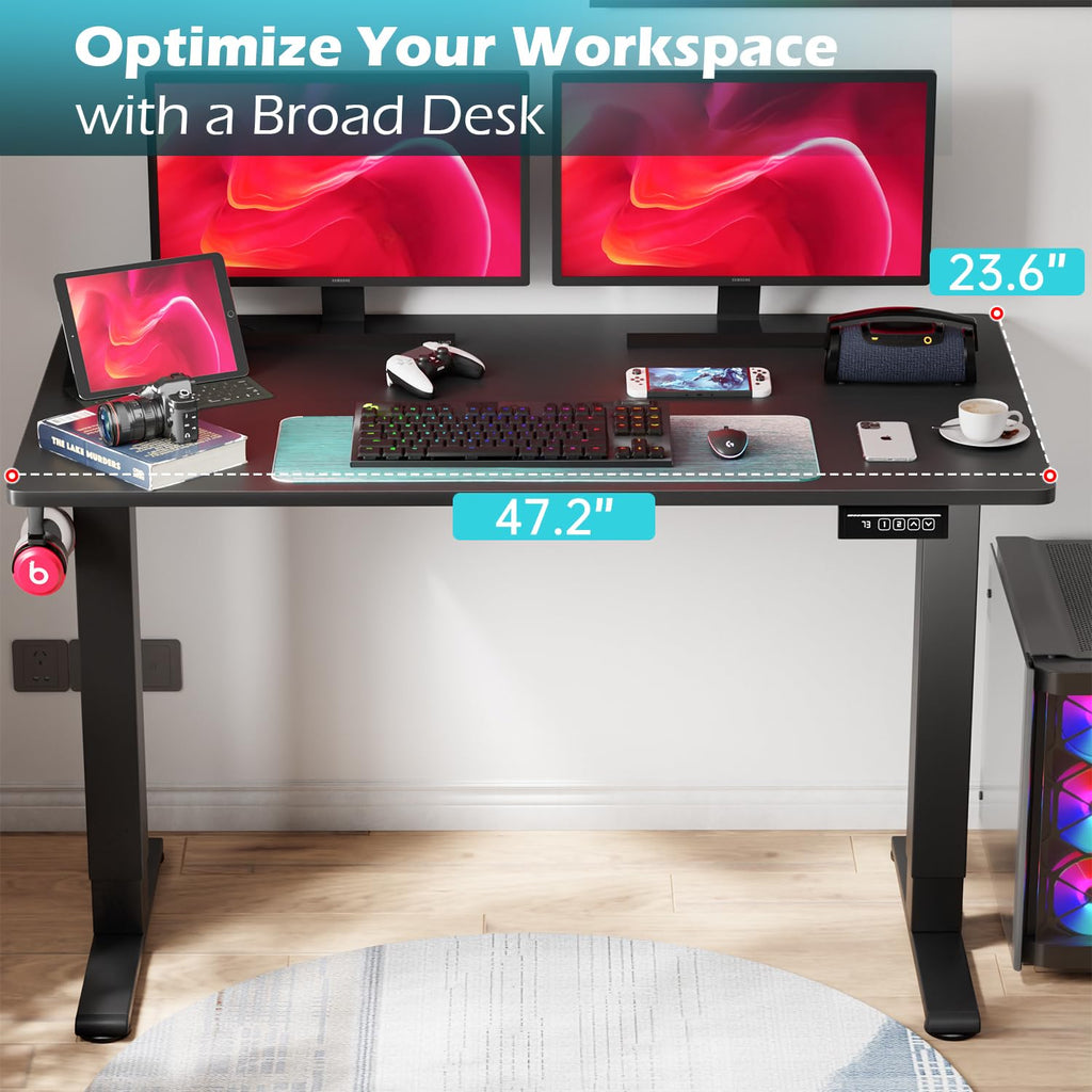 Electric Standing Desk 48x24 Inch Height Adjustable Desk Large Space Office Computer Desk with Headphone Holder 2