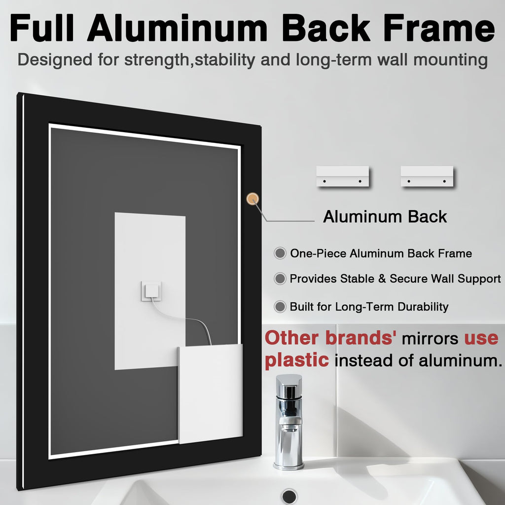 84x32 Large LED Bathroom Mirror - Black Aluminum Framed