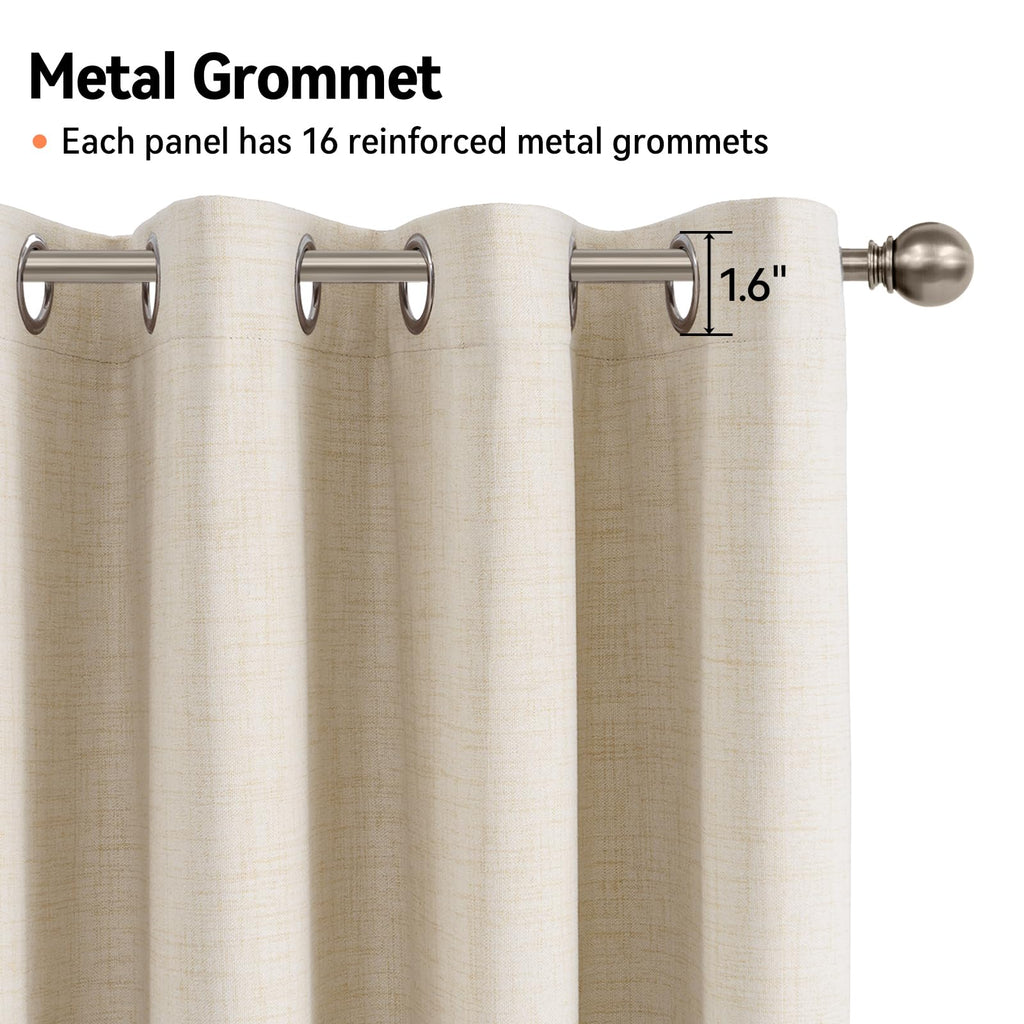 Extra Wide 100% Blackout Linen Curtains for Sliding Door 90 Inch Long