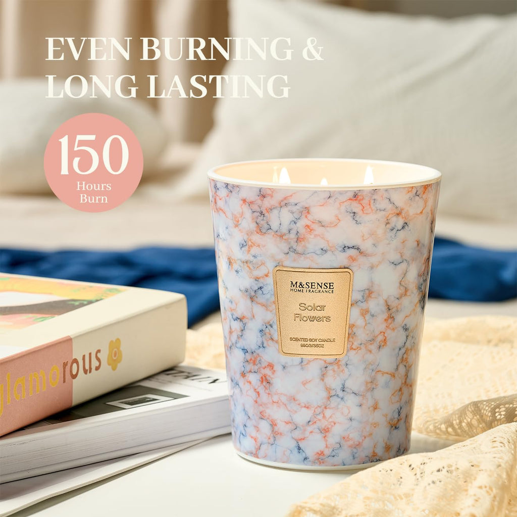 Extra Large Candle 35oz 150H SolarFlowers Scented Candle, 3 Wick Highly Scented Jar Candle, XL Candles Gift for Stress
