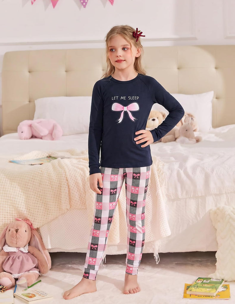 Girls Pajamas Long Sleeve Snug Fit Pjs Set Kids Cute Sleepwear