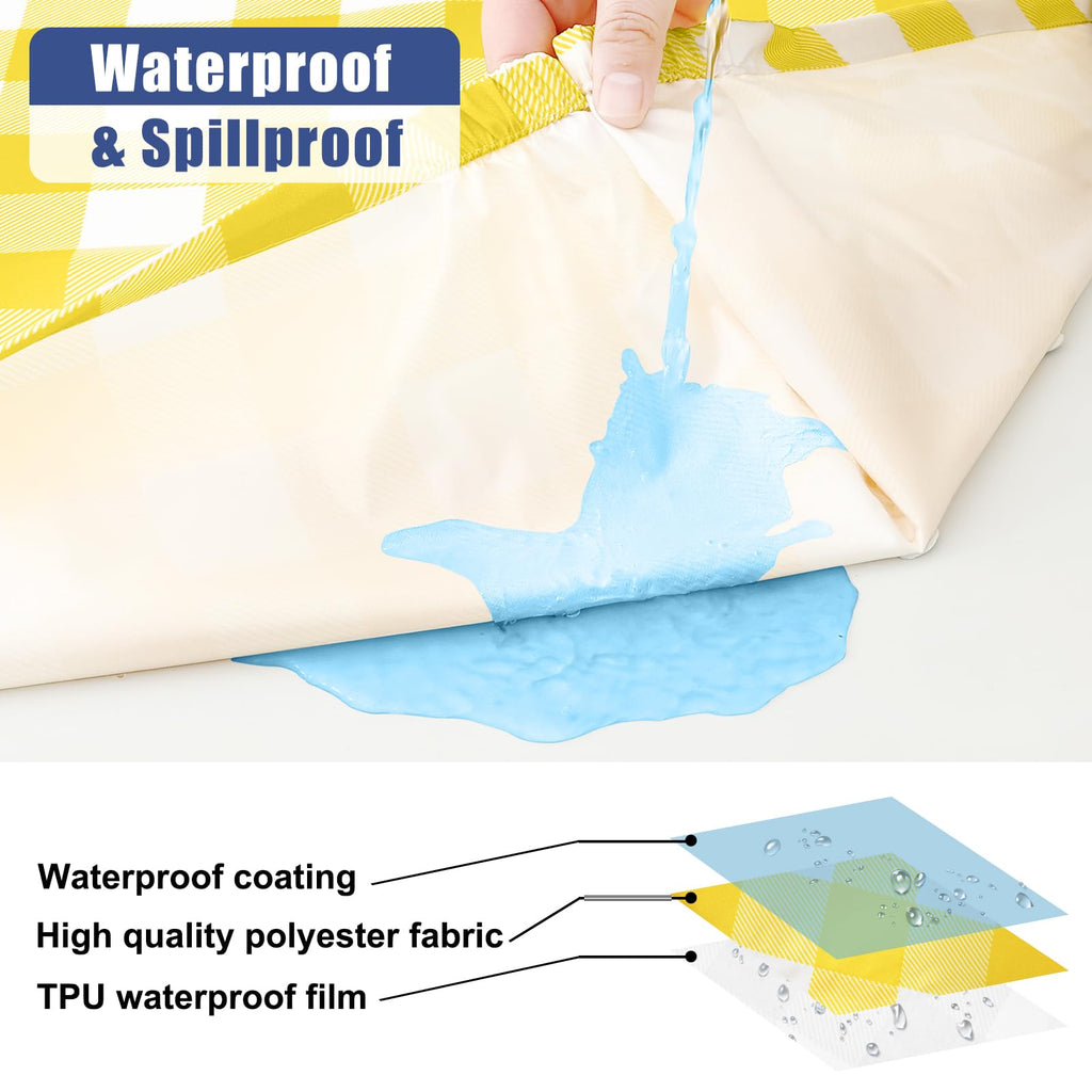 Picnic Table Cloth 2 Pack, Waterproof Elastic Fitted Tablecloths for 4FT Rectangle Tables, Washable Polyester Buffalo