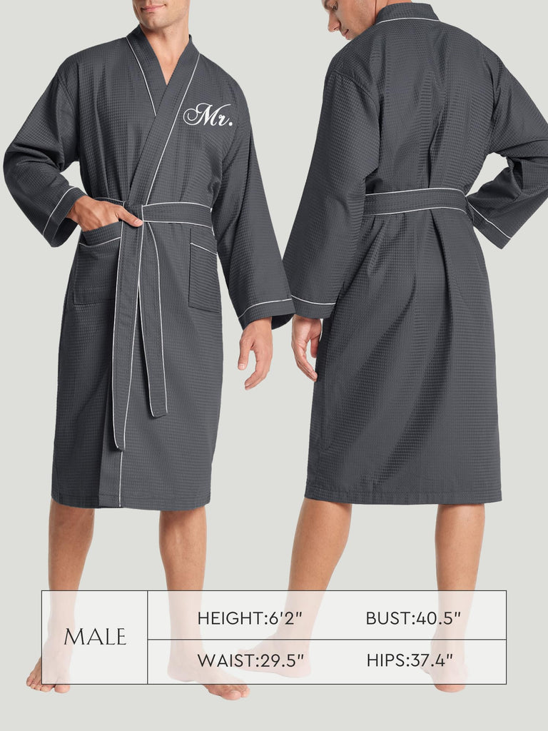 Engagement Gifts for Couples, Mr and Mrs Waffle Knit Robe, Grey