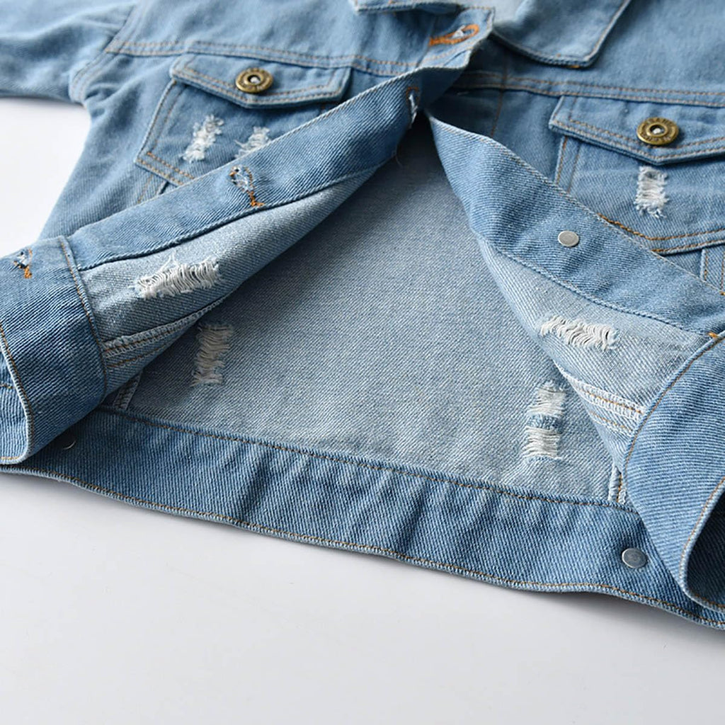 Toddler Baby Boy Girls Denim Jacket Button Down Basic Ripped Hoodie Jeans Coat Kid Cowboy Outwear Casual Clothes