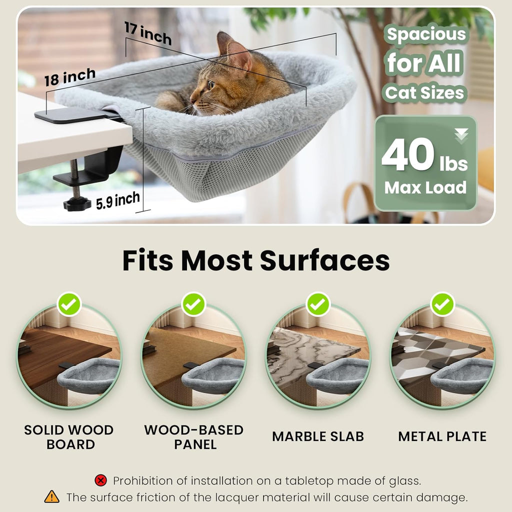 Cat Desk Bed - One-Click Folding, Sunken Design & Space-Saving Semi-Circular Cat Bed, Soft Faux Rabbit Fur Material
