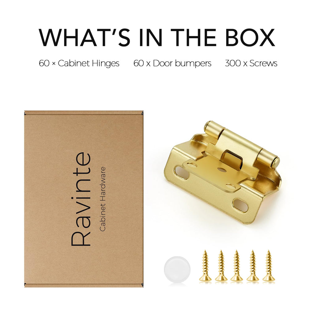 Gold Semi-Overlay 1/2 inch Self-Closing Hinges, 60 Pack