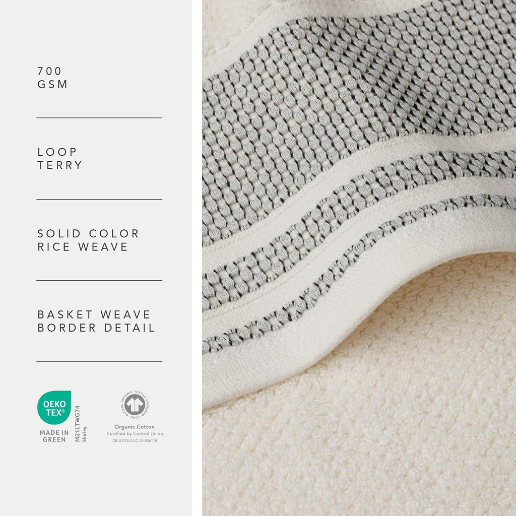 Texere 100% Organic Cotton Rice Weave Jacquard 700 GSM Luxury Bath Towel Set - 2 Large Bath Towels, 2 Hand Towels