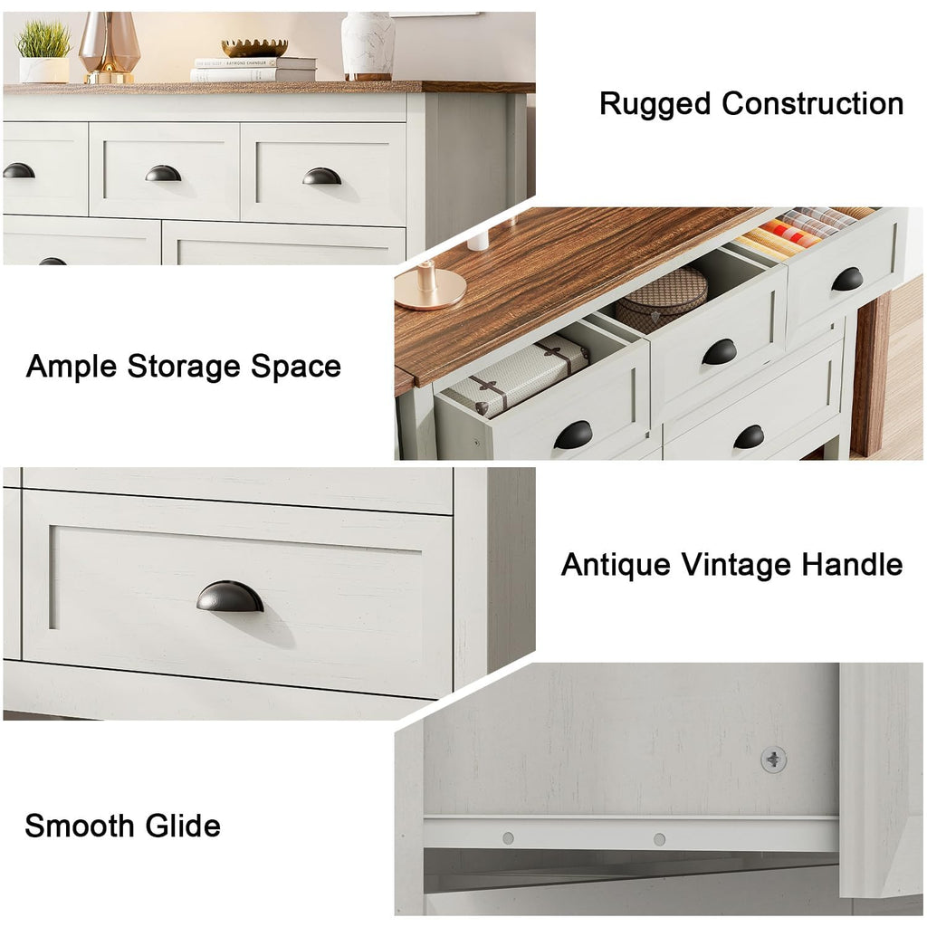 Antique White 7 Drawer Dresser, Farmhouse Wood Chest