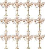 12 Sets Gold 5 Arms Candelabra Centerpiece,Metal Crystal Candlestick Holders Chandelier Crystal Beaded Candle Holder