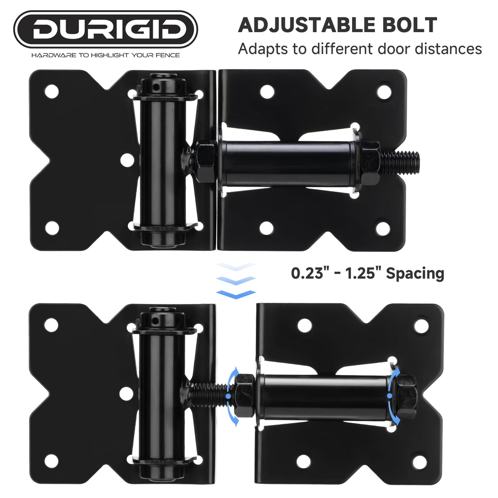 Self Closing Gate Hinges, Spring Loaded Gate Hinges, Shed Door Hinges for Vinyl/Wood Fence/Steal Gate, Self-Tapping
