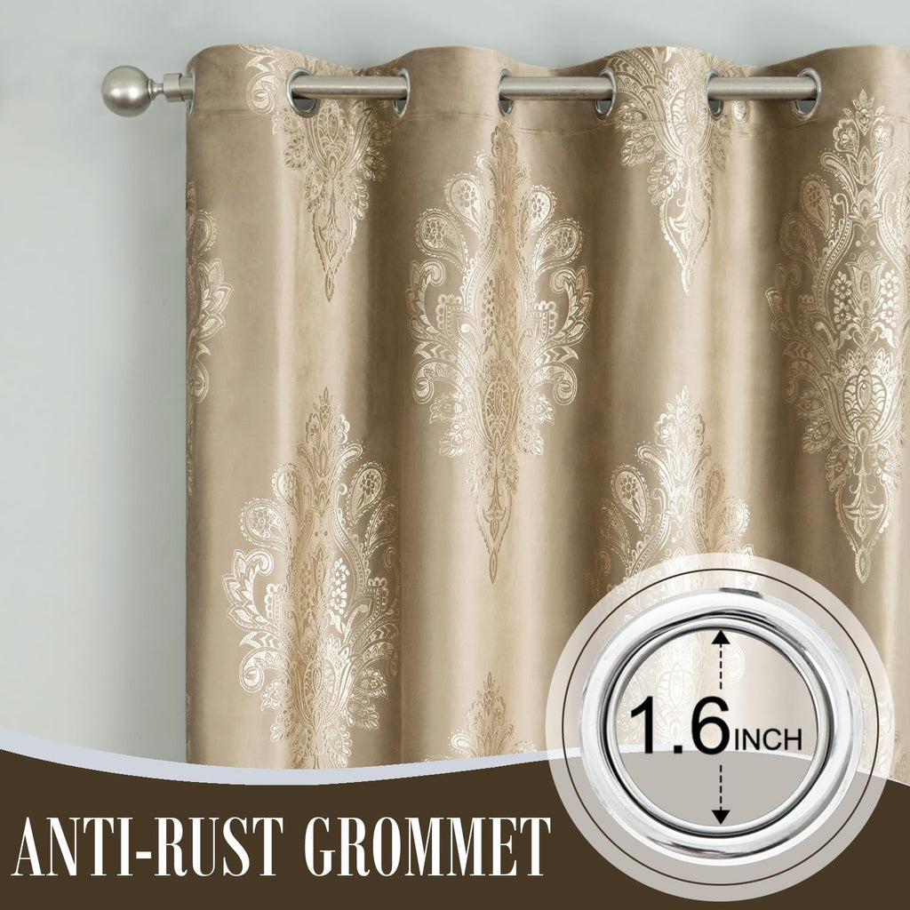 Velvet Curtains 96 Inches Long, Brown Floral Pattern Blackout Drapes, Soft Touch Vintage Window Treatment, 52 x 96, 2
