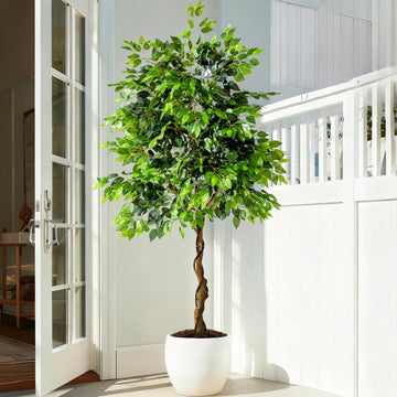 7ft Artificial Ficus Tree Decor, Faux Silk Plants Faux Plant Fake Silk Trees with Pot for Indoor House Living Room