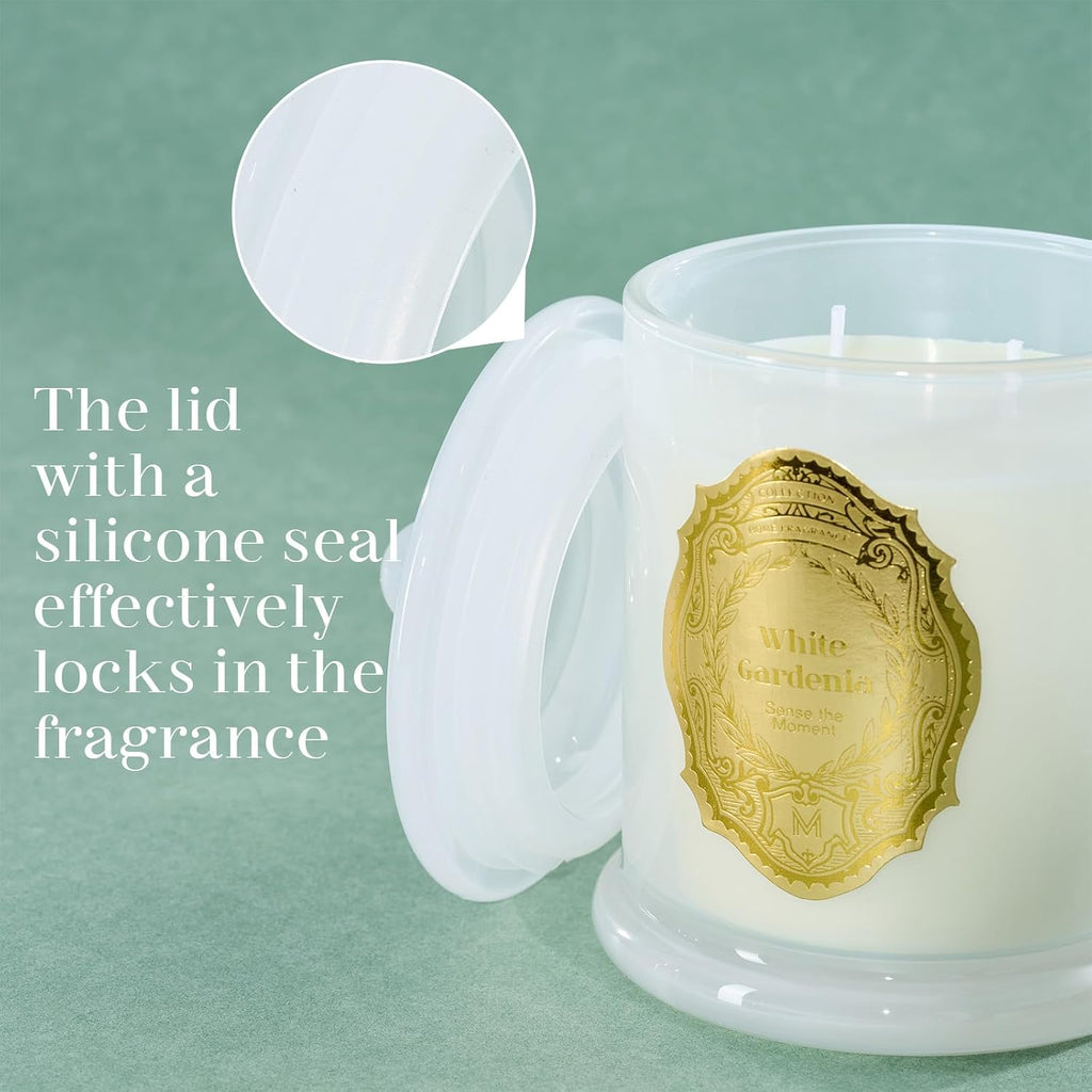 White Gardenia Candles Scented, 2 Wick 12.7oz Soy Wax Candles 70 Hours Long Burning, Non Toxic Candles Gift