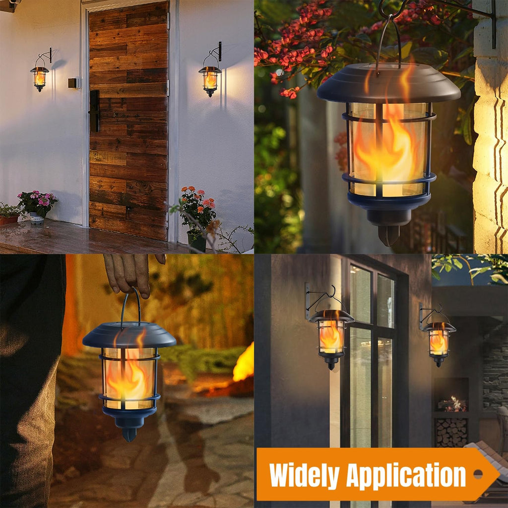 4 Pack Solar Flame Wall Lanterns Outdoor, Solar Powered Wall Mounted Sconce Lights, Flickering Flame LED Light Auto