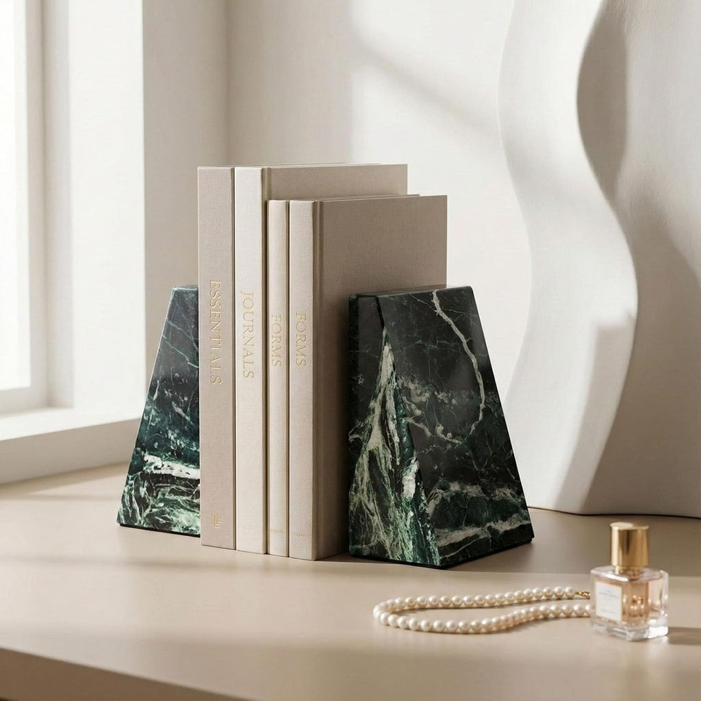 Natural Marble Bookends for Shelves,Office bookends for Heavy Books. Unique Brown Book Ends, Set of 2,Heavy Duty