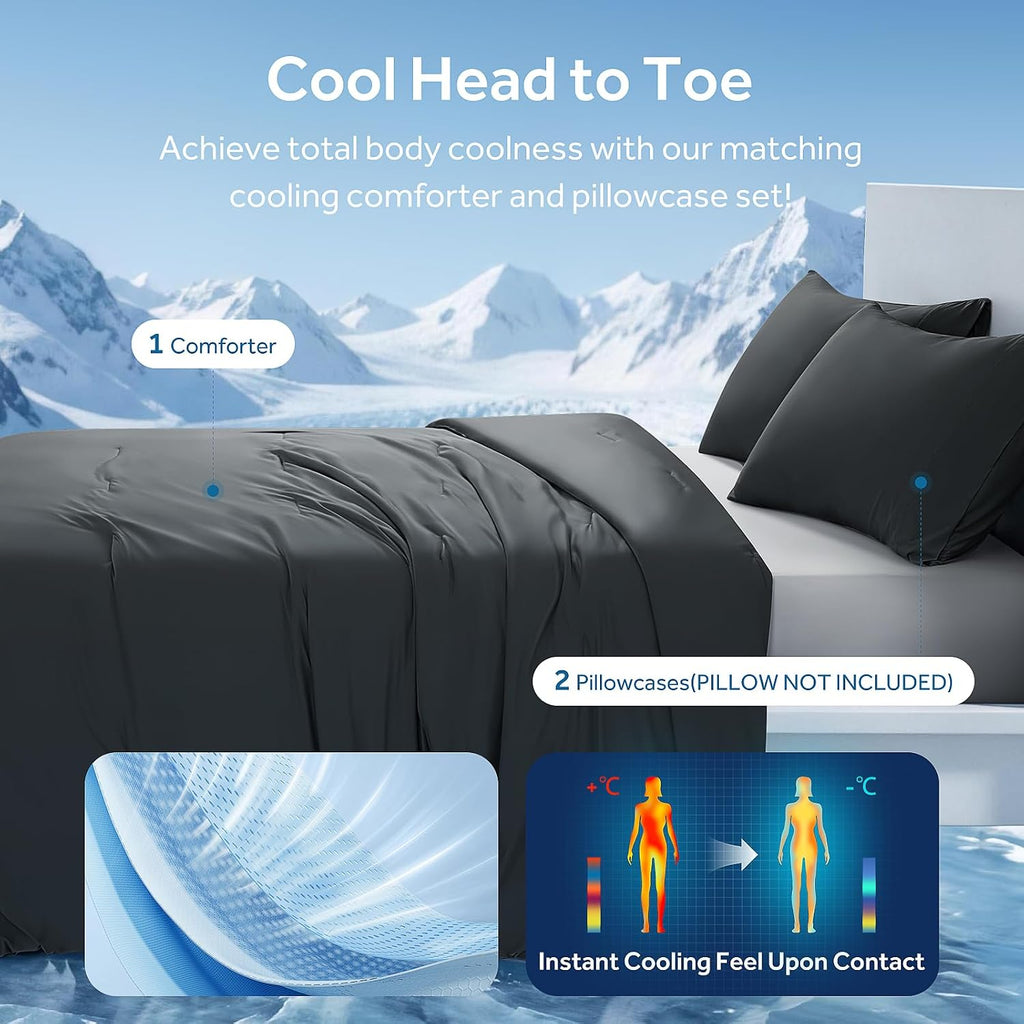 Cooling Comforter Set King Size for Hot Sleepers,Dark Gray | Cooling Blanket to Keep Cool for Night Sweats in