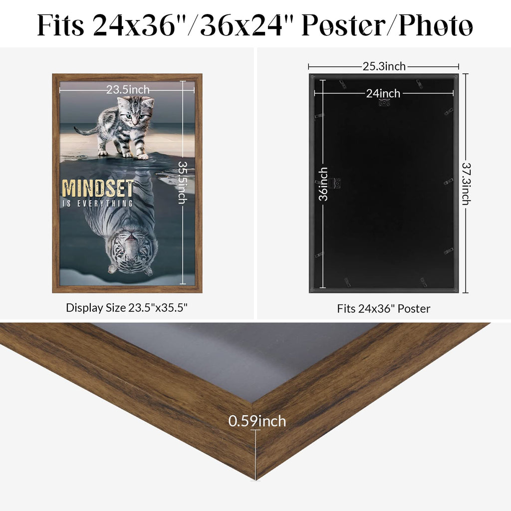 24x36 Rustic Brown Poster Frame, Distressed Brown Large Picture Frame Family Memorial Photo Vertical Horizontal