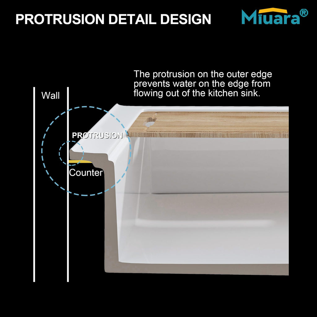 33 x 22 Inch Drop In Fireclay Workstation Kitchen Sink White 1 Hole
