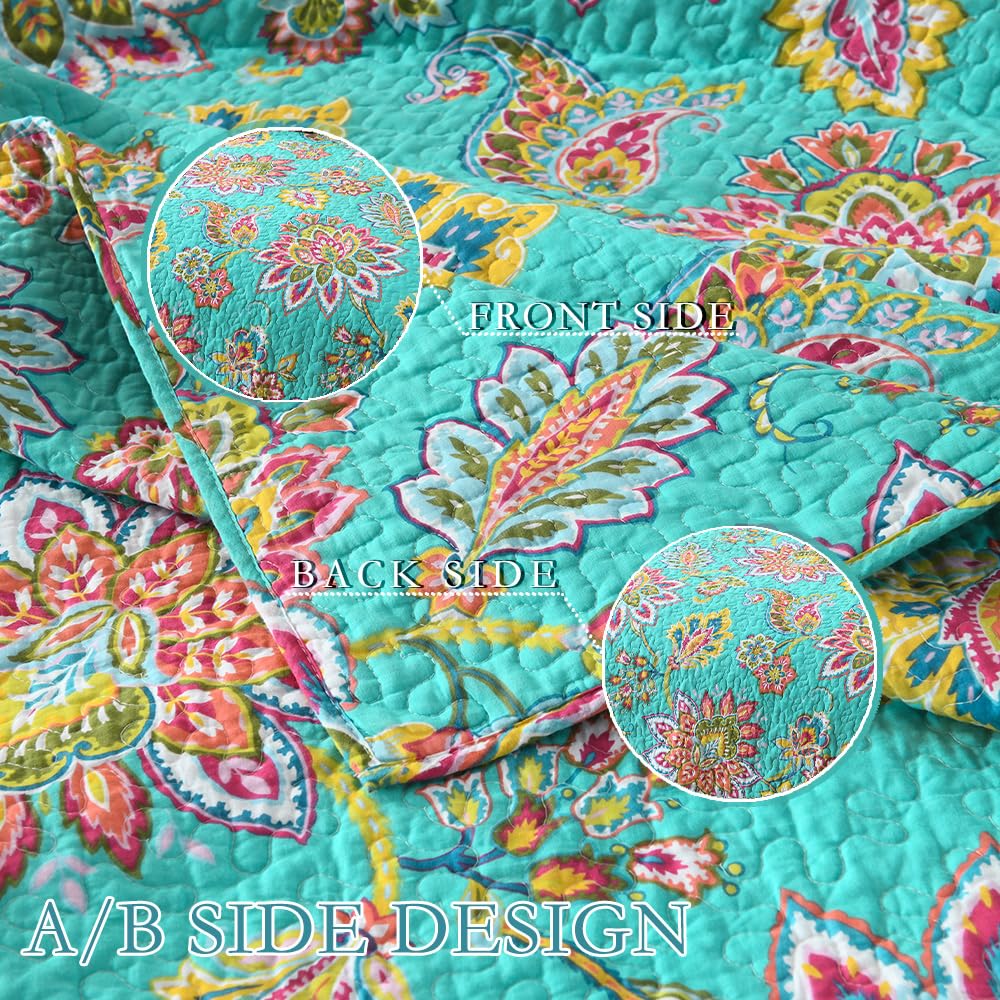 Cotton Bedspread Quilt Bedding Set King Size, 3 Pieces Soft Reversible Coverlet Lightweight Comforters, Vintage
