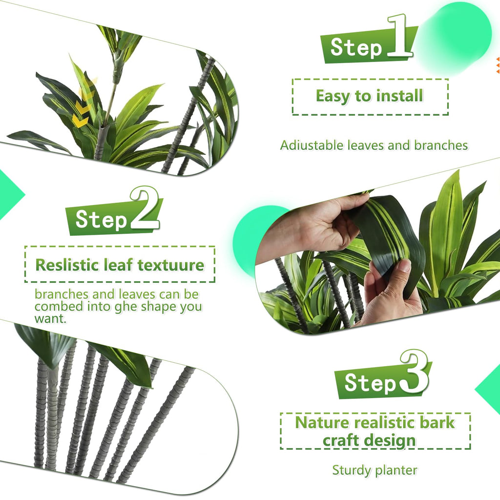 5ft Dracaena Artificial Plant - Large Tropical Indoor Fake Tree with Lifelike Leaves - Tall Faux Floor Plant in Pot