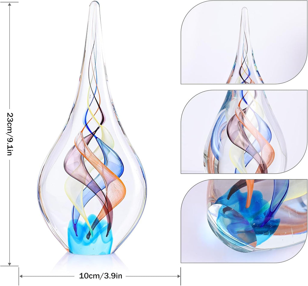 Hand Blown Glass Sculpture, Murano Style Decor, Clear Glass Art Collection Figurines, Teardrop Decorative Statue