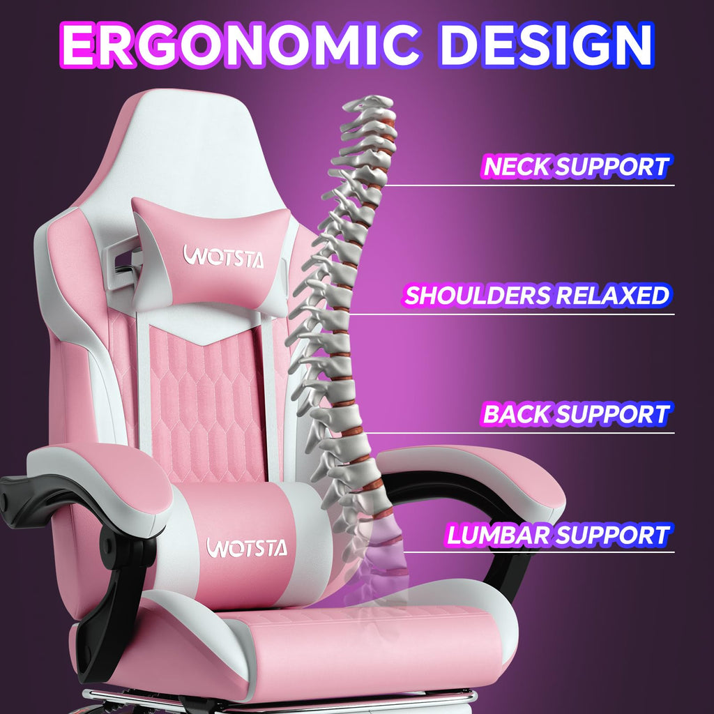 Gaming Chair with Footrest, High Back Gaming Chairs PVC Leather Ergonomic Gamer Chair with Adjustable Headrest Lumbar