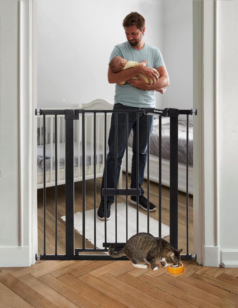 36" Tall Pet Gate with Cat Door, CatPrivilege II, 29-40", Black