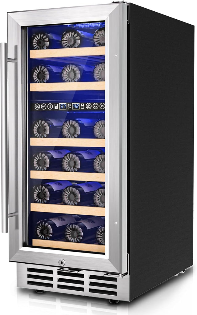 15 Inch Dual Zone Wine Fridge, 30 Bottles Under Counter Wine Cooler Refrigerator