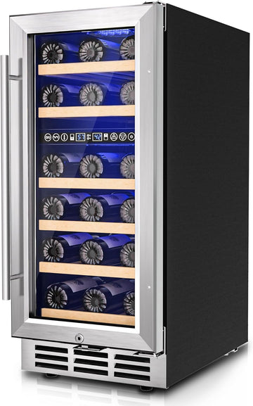 15 Inch Dual Zone Wine Fridge, 30 Bottles Under Counter Wine Cooler Refrigerator