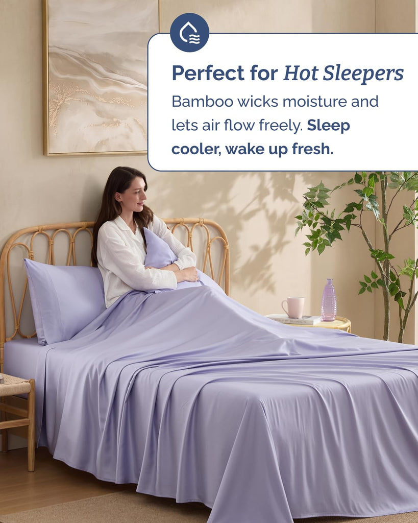 100% Rayon Derived from Bamboo - Bed Sheets Set King Size - Lavender