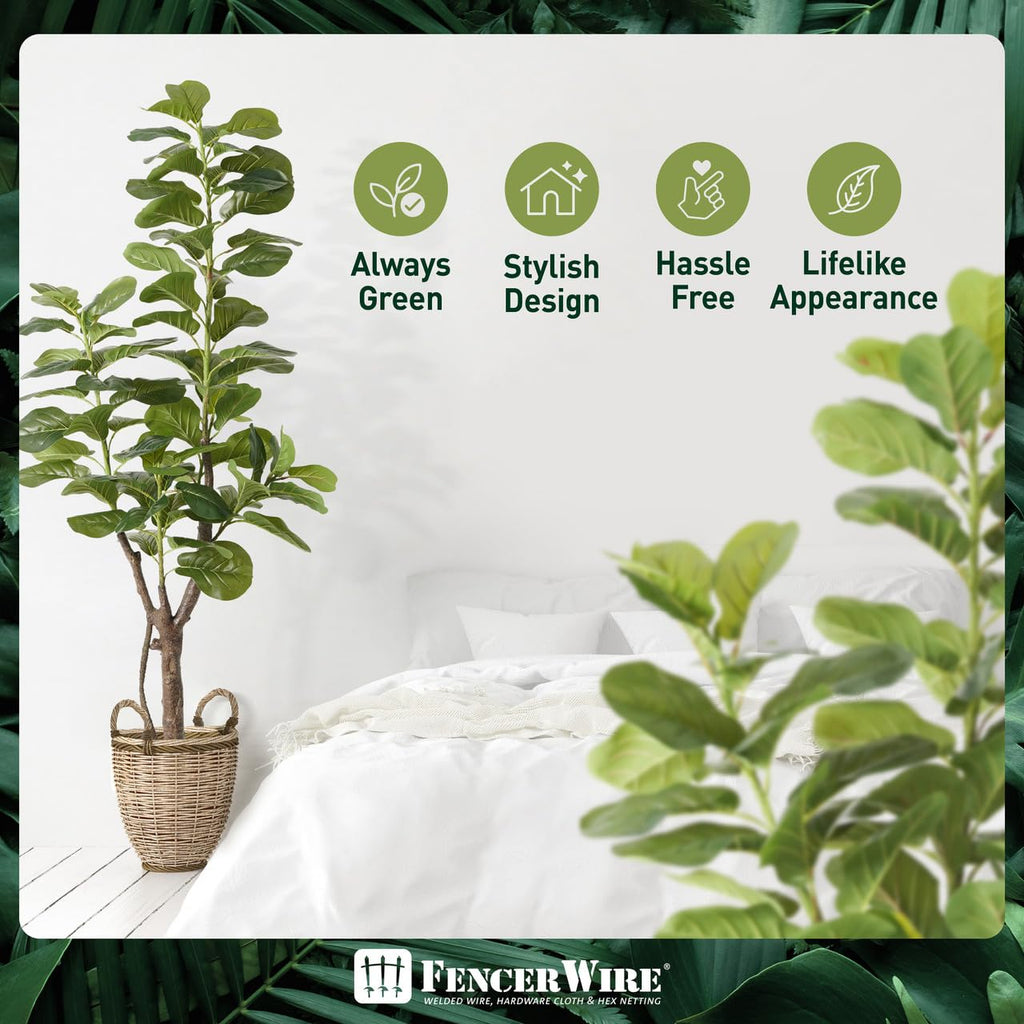 Artificial Fiddle Fig Tree, 6/7 Feet in Pot with Dried Moss, for Indoor House Home Office Store, Potted Ficus Lyrata