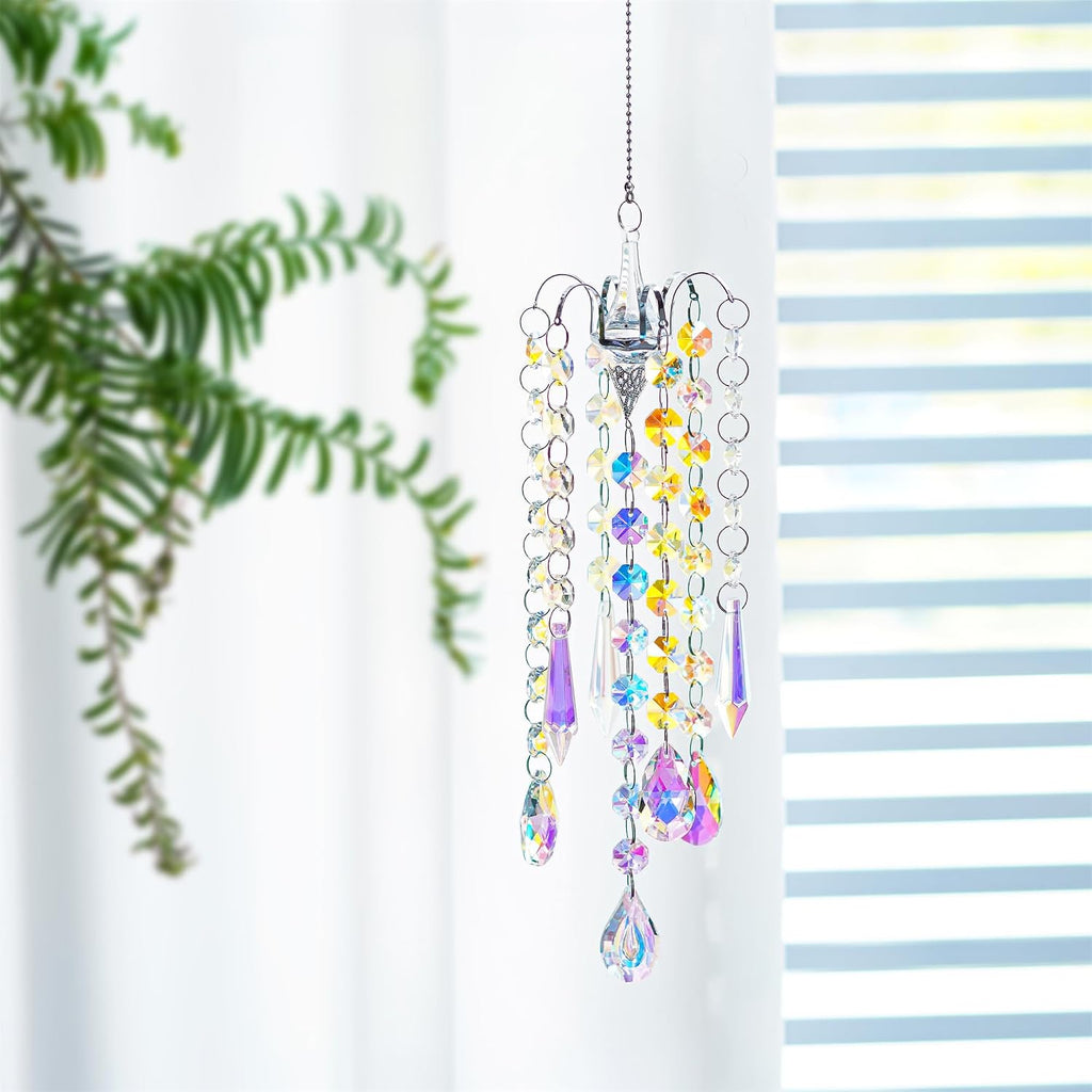 AB Coating Crystal Chandelier Wind Chime Suncatcher Pendant Home Decor - AB Coating Crystal Prism Wind Chime