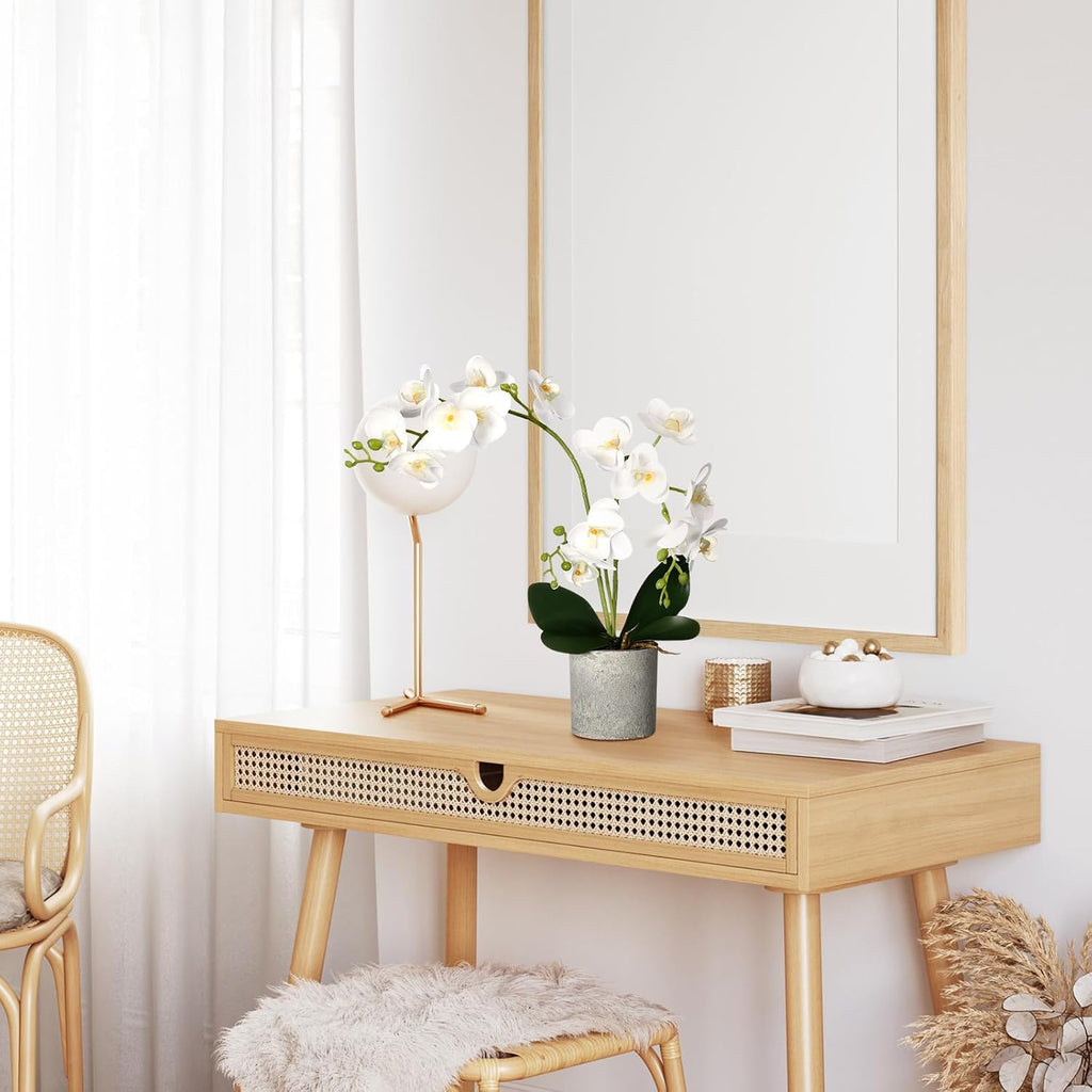 Fake Orchids Flowers in Pot 15.7 Inch Faux Orchids Artificial Floral Phalaenopsis with Vase Orchid Phalaenopsis - Set of 2