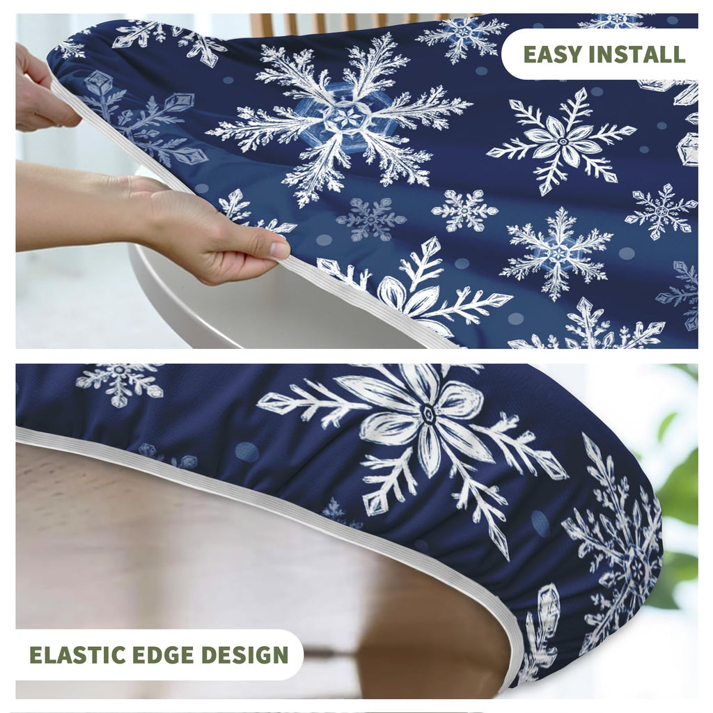 Blue Christmas Round Fitted Tablecloth with Elastic for 48"-52"
