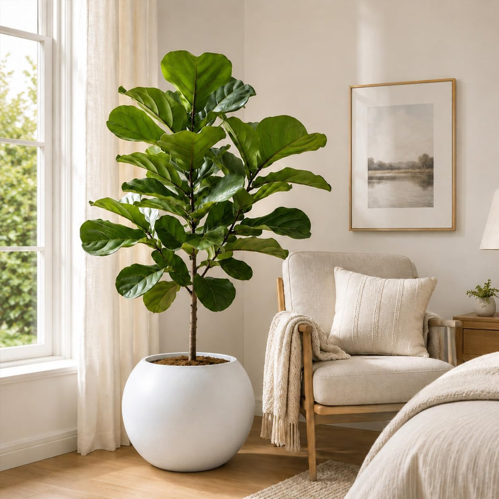 17" H x 21" Dia Round White Fiberstone Planter Pot with Drainage Hole, Extra Large Lightweight UV-Resistant Planter